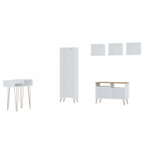 Manhattan Comfort 150GMC1 Rockefeller 6-Piece TV Stand Living Room Set with Bookcase and Console in White